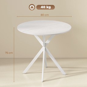 Mesa Redonda de Jantar para 2 Pessoas (CADEIRAS NÃO INCLUIDAS) com Pés Cruzados em Aço, Ø80x75 cm, Branca