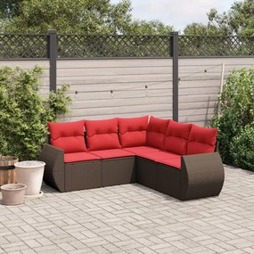 vidaXL 5 pcs conjunto sofás p/ jardim c/ almofadões vime PE castanho