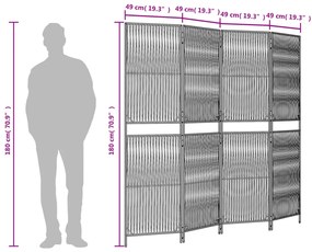 Biombo de divisão 4 painéis vime PE cinzento