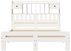 Cama com estante sem colchão 140x190 cm pinho maciço branco