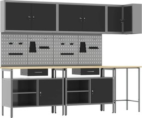 vidaXL Conjunto de Armários de Trabalho Manual 10 pcs Preto e Cinza