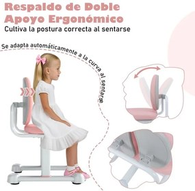 Cadeira de escritório para crianças com apoio duplo para as costas e altura ajustável estofada Rosa
