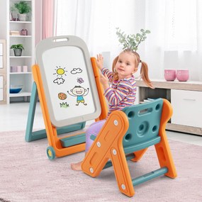 Conjunto de Quadro e cadeira para crianças Conjunto de cavalete para crianças com quadro branco magnético Cadeira ajustável em altura com encosto