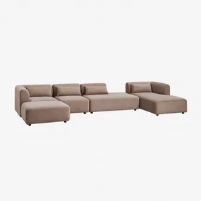 Sofá Modular Chaise Longue Direito De 4 Peças Com Divã E Puff Fogler Bombazina Castanho Camel - Sklum