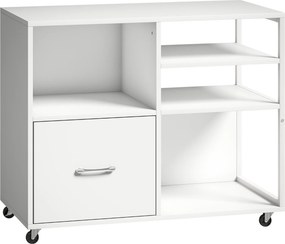 HOMCOM Móvel para Impressora com Rodas Móvel para Escritório com Prateleiras Abertas e Gaveta 80x40x65,5 cm Branco | Aosom Portugal