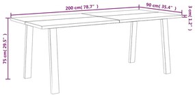 Mesa de jantar 200x90x76 madeira de acácia maciça