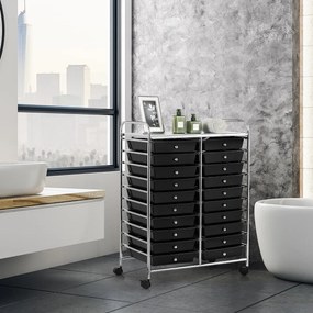 Carrinho com 20 gavetas multiusos leve  64 x 39 x 88 cm Preto