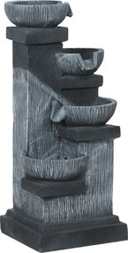 Outsunny Fonte de Jardim Cascata energia solar Fonte de água 4 níveis com luzes LED, resina, 38 x 36 x 85 cm, cinza | Aosom Portugal