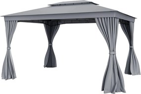 Pérgula de jardim 3 x 4 m com teto duplo Estrutura metálica Paredes laterais com rede mosquiteira e 8 estacas para terraço Jardim  Cinza