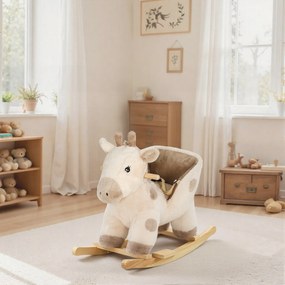 Cavalo de baloiço para crianças em forma de girafa, brinquedo de balanço para bebés com efeitos sonoros, cinto de segurança, 68 x 35 x 50 cm, bege