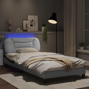 Estrutura cama c/ luzes LED 100x200cm couro artif. branco/preto