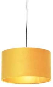Candeeiro de suspensão com abajur de veludo ocre com dourado 35 cm - Combi Country / Rústico,Clássico / Antigo