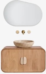 Conjunto De Móvel De Casa De Banho Suspenso 95x45 Cm Em Madeira De Manga E Pedra Natural Kivalina Travertino - Madeira De Mangueira & - Sklum