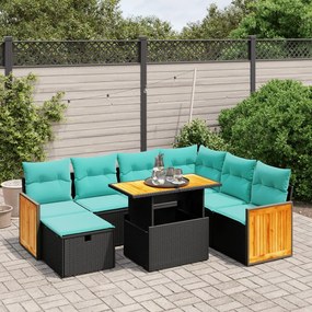 vidaXL 8 pcs conjunto de sofás p/ jardim c/ almofadões vime PE preto