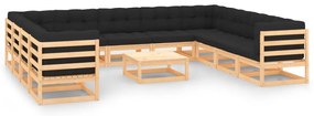 12 pcs conj. lounge jardim c/ almofadões antracite pinho maciço