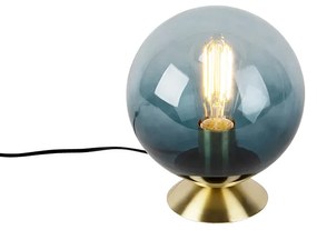 Candeeiro de mesa Art Deco em latão com vidro azul oceano - Pallon Art Deco