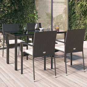 vidaXL 5 pcs conjunto de jantar p/ jardim c/ almofadões vime PE preto