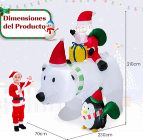Urso polar insuflável de 210 cm com Pai Natal insuflável e pinguim Sacos de oferta Caixa de oferta Caixa de oferta Decoração de Natal insuflável Ilumi