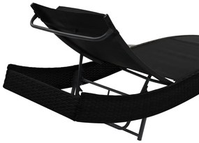 Espreguiçadeiras com mesa 2 pcs vime PE e textilene preto
