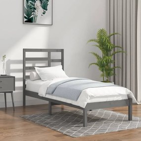 Estrutura de cama solteiro 90x190 cm madeira maciça cinza