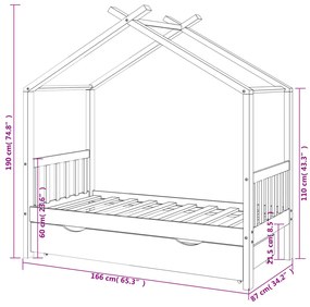 Cama p/ crianças c/ gaveta 80x160 cm pinho maciço cinza-escuro