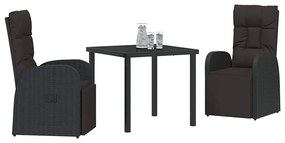 Cadeiras de Jardim Reclinadas 3 pcs Preto 80 x 80 x 73 cm