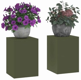 Suportes de Planta para Exterior Pilar 2 pcs Verde Azeitona 24x24x35 c