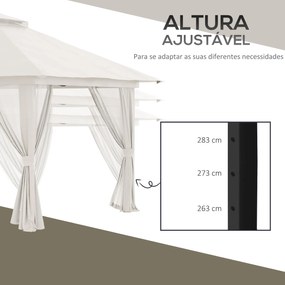 Outsunny Tenda Dobrável Pop-UP 3,92x3,92x2,83m Tenda de Jardim com Altura Ajustável Proteção UV50+ Teto Duplo Rede Mosquiteira e Bolsa de Transporte com Rodas para Festas Campismo Bege
