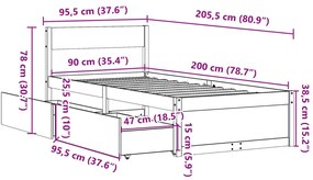 Cama sem colchão 90x200 cm pinho maciço castanho-mel