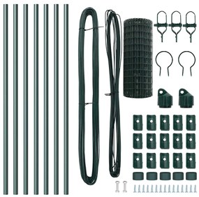 Cerca Euro com 7 postes, 0,8 x 10m, em aço galvanizado verde