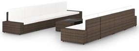 vidaXL 9 pcs conjunto lounge p/ jardim c/ almofadões vime PE castanho