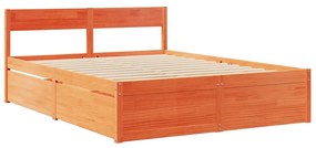 Cama sem colchão 150x200 cm madeira pinho maciça castanho-mel