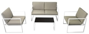 4 pcs conjunto lounge de jardim c/ almofadões aço branco