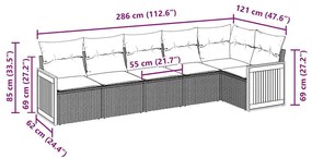 6 pcs conjunto sofás de jardim c/ almofadões vime PE preto