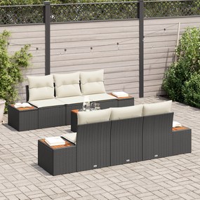 Conjunto de Sofás de Jardim vidaXL com 7 Peças e Almofadas Preto Ratta