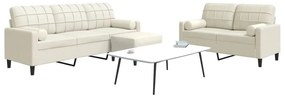vidaXL 3 pcs conjunto de sofás com almofadões e rolos veludo creme
