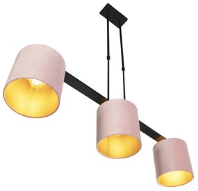 Candeeiro suspenso com tons de veludo rosa com ouro 20cm - Combi 3 Deluxe Clássico / Antigo