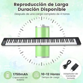 Piano digital dobrável de 88 teclas com Bluetooth MIDI Altifalantes duplos Pedal de sustentação e bolsa de transporte Preto e branco