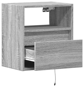 Mesa de cabeceira de parede com luzes LED cinzento sonoma