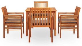 5 pcs conjunto de jantar exterior c/ almofadões acácia maciça