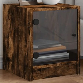 vidaXL Mesa cabeceira c/ portas vidro 2 pcs 35x37x42cm carvalho fumado