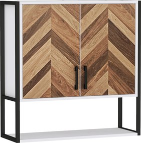 HOMCOM Armário de Parede para Casa de Banho com 2 Portas Prateleiras Ajustáveis e Prateleira Aberta 59x20x60 cm Branco e Madeira | Aosom Portugal
