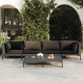 vidaXL 5 pcs conj. lounge jardim c/ almofadões vime PE cinza-escuro