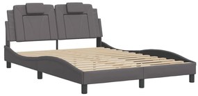 Estrutura cama c/ cabeceira 140x200cm couro artificial cinzento
