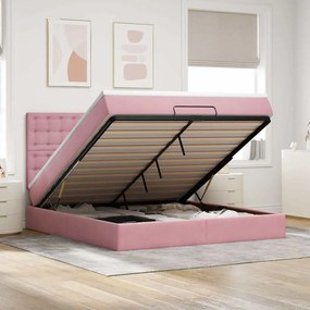 vidaXL Estrutura de cama otomana com colchões 160x200 cm veludo rosa