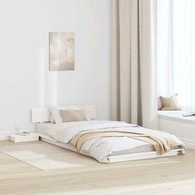vidaXL Estrado de Cama com Mesas de Cabeceira Brancas 90x200cm Madeira Maciça