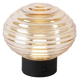 LED Tafellamp zwart met amber glas oplaadbaar - Lexie Moderno