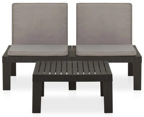 2 pcs conjunto lounge de jardim c/ almofadões plástico cinzento