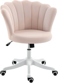 Cadeira de escritório em veludo, cadeira de Toucador com encosto em forma de pétala, altura ajustável, 69 x 64 x 80-90 cm, rosa