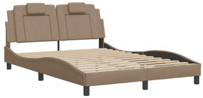 Estrutura cama c/ luzes LED 140x190 cm couro artif. cappuccino